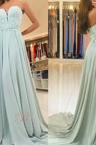 Robe de Soirée Col en Cœur Appliques Poire Fermeture éclair Chiffon